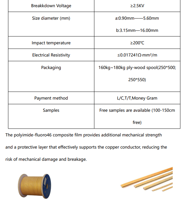 Polyimide Fluorine 46 composite film sintered copper flat wire Polyimide Fluorine 46 composite film sintered copper flat wire